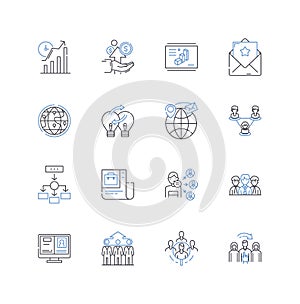 Startup collaboration line icons collection. Synergy, Collaboration, Partnership, Innovation, Teamwork, Nerking, Co