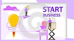 Startup concept. Business ideas vector illustration. Flat tiny creative work persons concept. Vector illustration of a
