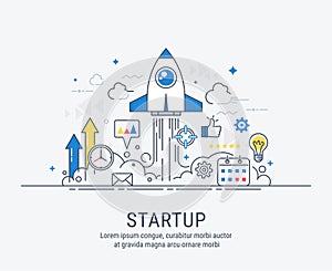 Startup concept with thin line flat modern design