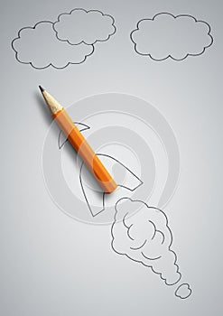 Startup creative concept, pencil as drawn rocket