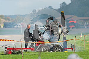 Startup demonstration of a 10 piston radial airplane engine..