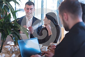 Startup Diversity Teamwork Brainstorming Meeting Concept.Business Team Coworkers Sharing World Economy Report Document Laptop.