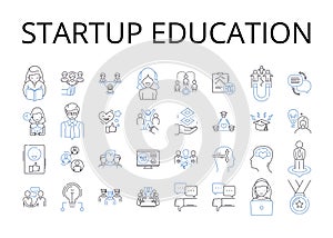 Startup education line icons collection. Business coaching, Entrepreneurial training, Innovative learning, Venture