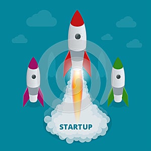 Startup flat 3d isometric style technology business concept web infographics vector illustration. photo