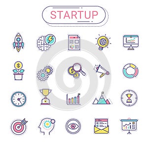 Startup icons - Set of new business icons contains rocket icons, business, planning, target, graph, money tree, success