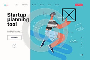 Startup illustration, website landing template. Concept of building new business