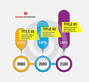 Startup infographic template with 3 steps. Business concept. Vector illustration for marketing, research, statistics and analytics