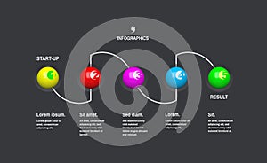 Startup infographic template with 5 steps. Business concept. Vector illustration for marketing, research, statistics and analytics