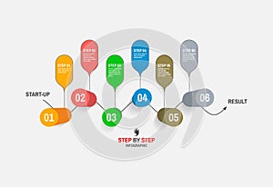 Startup infographic template with six steps. Business concept. Vector illustration for marketing, research, statistics .