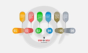 Startup infographic template with six steps. Business concept. Vector illustration for marketing, research, statistics