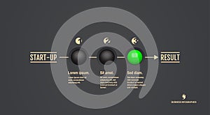 Startup infographic template with 3 steps. Business concept. Vector illustration for marketing, research, statistics and analytics