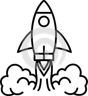 Startup launch icon with rocket growth and innovation concept