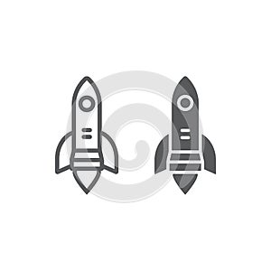 Startup line and glyph icon, business and strategy, rocket launch sign, vector graphics, a linear pattern on a white