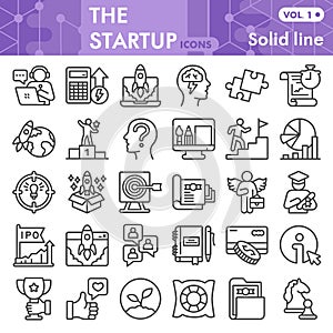 Startup line icon set, Business start symbols collection or sketches. Launch and success linear style signs for web and