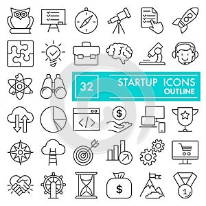 Startup line icon set, business symbols collection, vector sketches, logo illustrations, entrepreneur signs linear