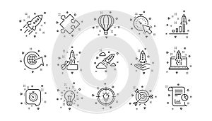 Startup line icons. Launch Project, Business report and Target. Linear icon set. Vector