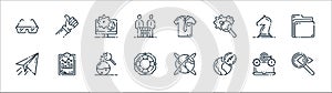 Startup line icons. linear set. quality vector line set such as search, navigation, lifebouy, message, strategy, seo, shirt, thumb