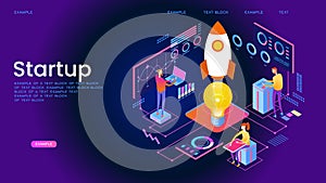 Startup management isometric concept banner