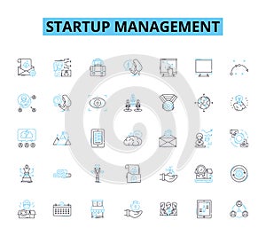 Startup management linear icons set. Innovation, Scalability, Growth, Leadership, Agility, Risk-taking, Investment line photo