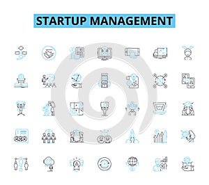 Startup management linear icons set. Innovation, Scalability, Growth, Leadership, Agility, Risk-taking, Investment line photo