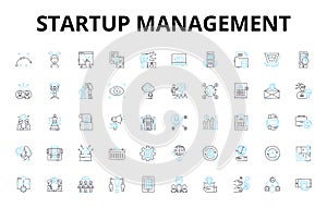 Startup management linear icons set. Innovation, Scalability, Growth, Leadership, Agility, Risk-taking, Investment photo