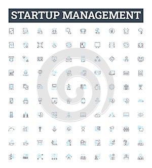 Startup management vector line icons set. incubation, capitalization, monetization, benchmarking, operationalization photo