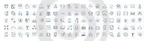 Startup management vector line icons set. incubation, capitalization, monetization, benchmarking, operationalization photo
