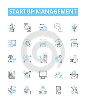Startup management vector line icons set. incubation, capitalization, monetization, benchmarking, operationalization photo