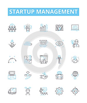 Startup management vector line icons set. incubation, capitalization, monetization, benchmarking, operationalization photo