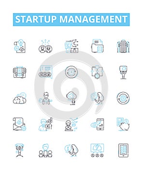 Startup management vector line icons set. incubation, capitalization, monetization, benchmarking, operationalization photo