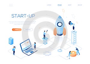 Startup - modern colorful isometric vector web banner