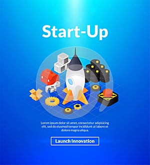 Startup poster of isometric color design