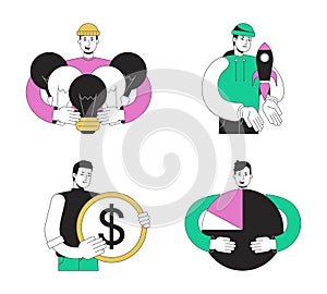 Startup pre launch strategy flat line concept vector spot illustrations pack photo
