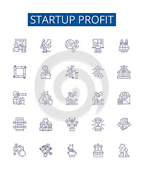 Startup profit line icons signs set. Design collection of Profitability, Profits, Revenue, Growth, Entrepreneurship