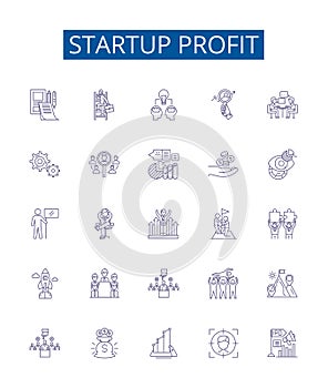 Startup profit line icons signs set. Design collection of Profitability, Profits, Revenue, Growth, Entrepreneurship