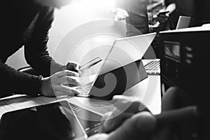 StartUp Programming Team. Website designer working digital table