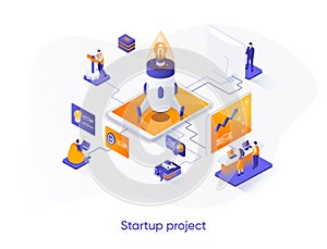 Startup project isometric web banner.
