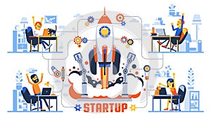 Startup rocket launch creative concept