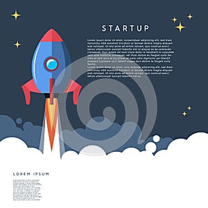Startup. rocket launch illustration in cartoon style.