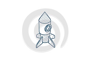 startup, rocket launch isometric icon. 3d line art technical drawing. Editable stroke vector