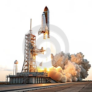Startup rocket launch isolated on white background photo
