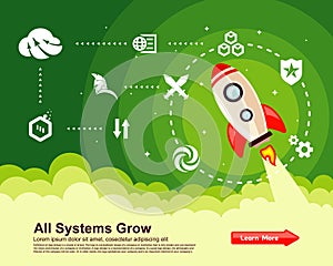 Startup Simple Rocket web design, Responsive web design flat vector, design technology template