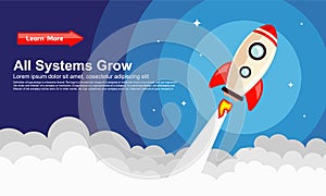 Startup Simple Rocket web design, Responsive web design flat vector, design technology template