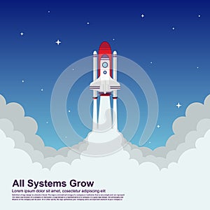 Startup Simple Rocket web design, Responsive web design flat vector, design technology template