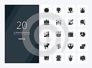 20 Startup Solid Glyph icon for presentation. Vector icons illustration