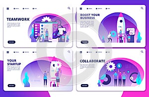 Startup, team work, collaborate vector landing page templates photo