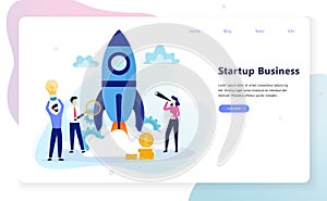 Startup and teamwork concept web banner. Business profit