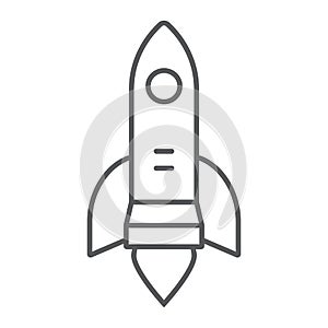 Startup thin line icon, business and strategy, rocket launch sign, vector graphics, a linear pattern on a white
