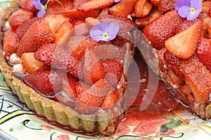 Starwberry tart with slice removed