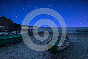 Stary Night and Perseid Meteor Shower on Beach